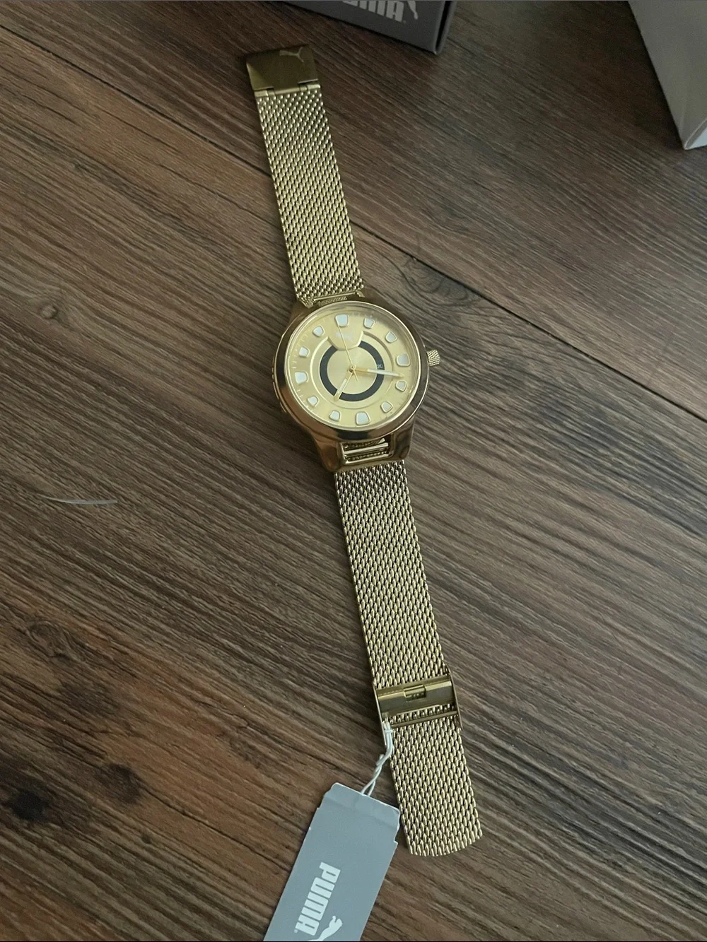 PUMA Women's Gold Tone Mesh Bracelet Watch with Black Accent!NWT&RARE